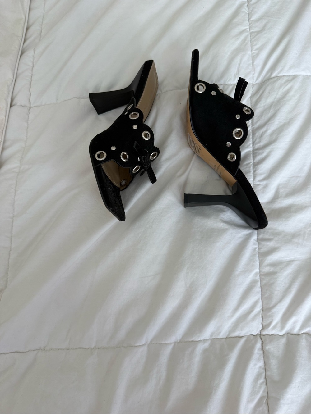 Fashion Nova Black Grommet-Accent Heeled Mules